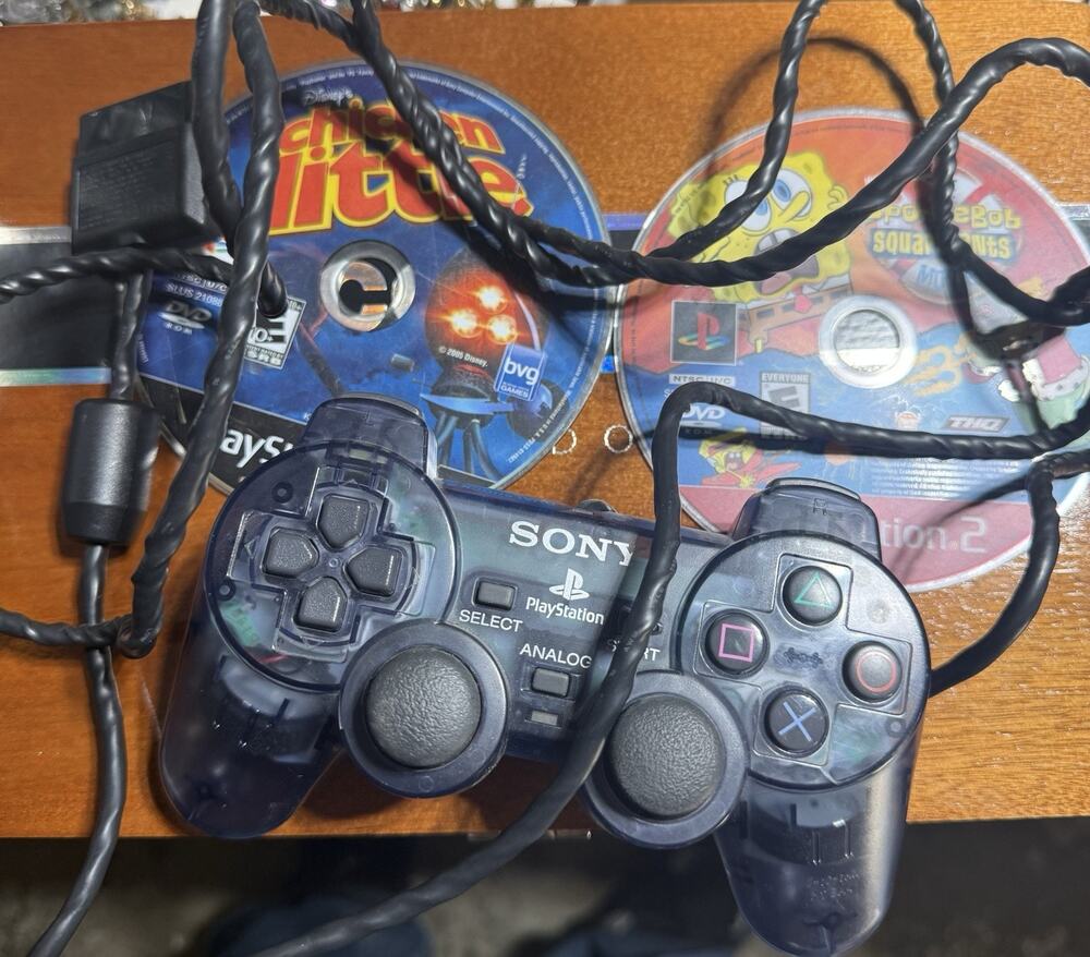 Sony PlayStation 2 PS2 Dualshock Controller Smoke Transparent Clear + 2 Games
